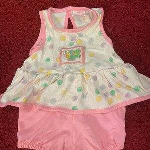 Buster Brown infant pink & white one-piece; sleeveless with colorful fish design